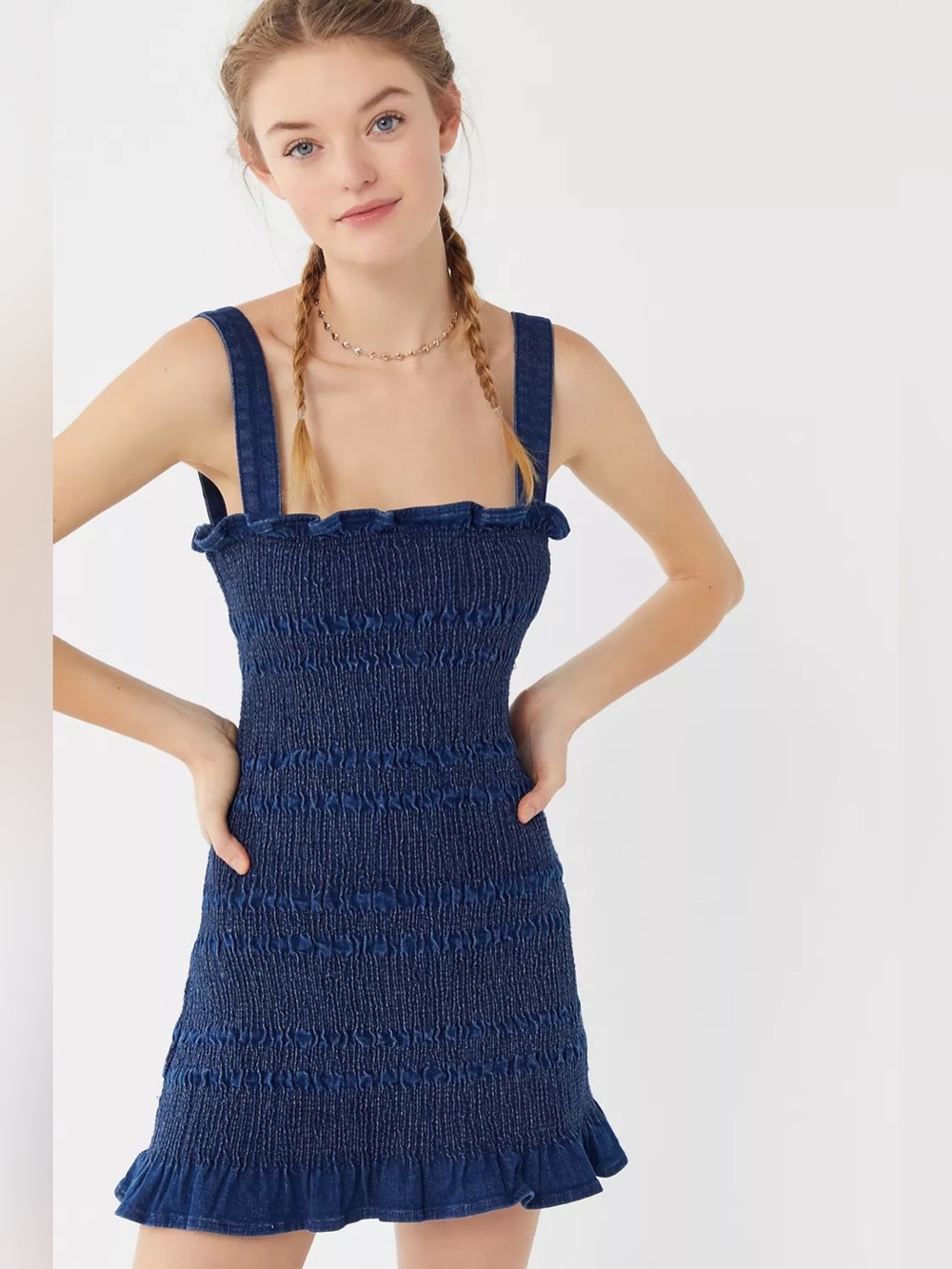 Urban Outfitters Denim Smocked Sundress with Ruffle Hem